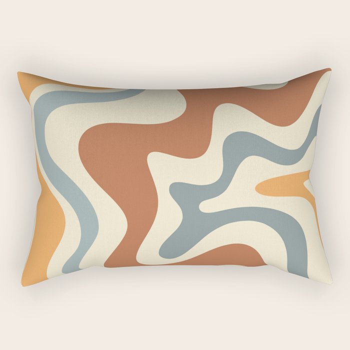 Retro Liquid Swirl Abstract Pattern in Slate Blue Orange Rust Rectangular Pillow Gallery Image 2