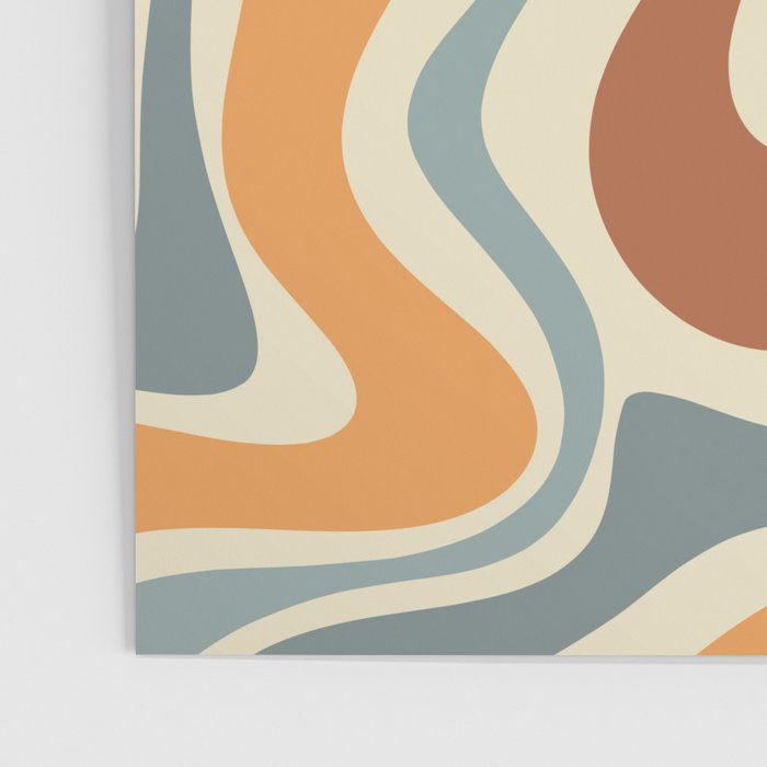 Retro Liquid Swirl Abstract Pattern in Slate Blue Orange Rust Poster Gallery Image 3