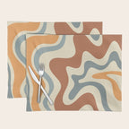 Retro Liquid Swirl Abstract Pattern in Slate Blue Orange Rust Placemat Gallery Image 1