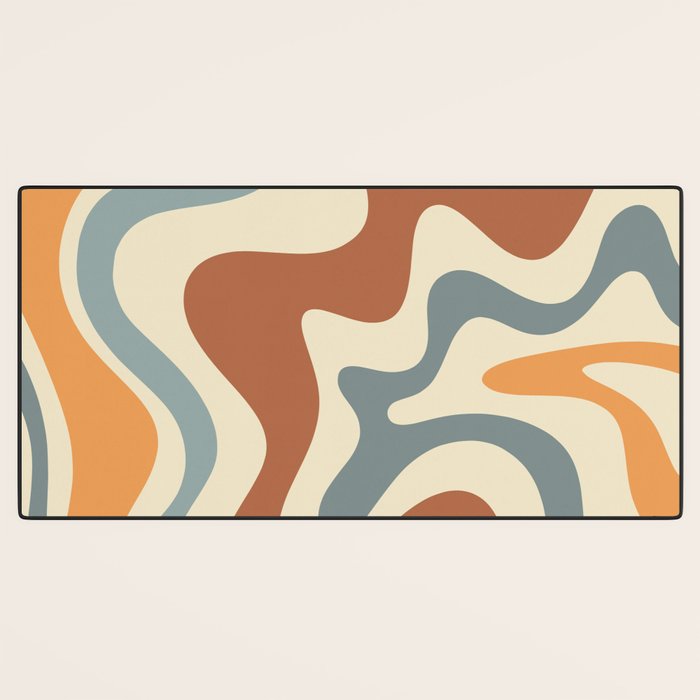 Retro Liquid Swirl Abstract Pattern in Slate Blue Orange Rust Desk Mat Gallery Image 3