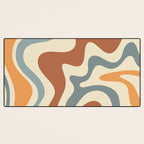 Retro Liquid Swirl Abstract Pattern in Slate Blue Orange Rust Desk Mat Gallery Image 3