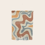 Retro Liquid Swirl Abstract Pattern in Slate Blue Orange Rust Wall Hanging Gallery Image 1