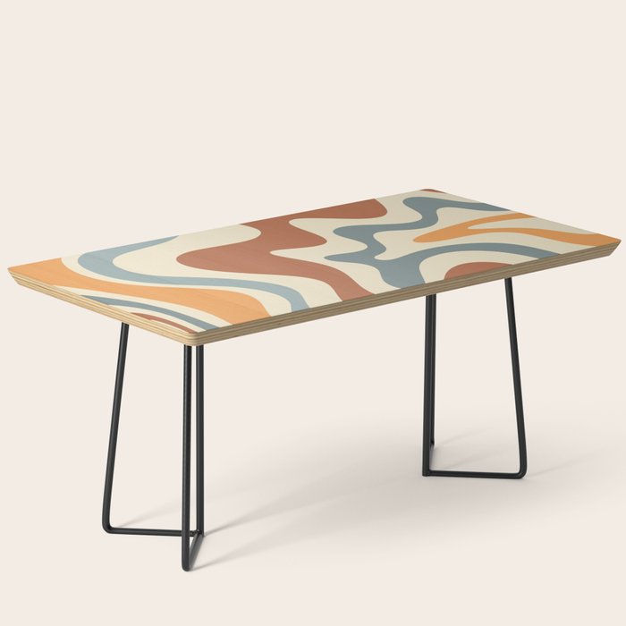 Retro Liquid Swirl Abstract Pattern in Slate Blue Orange Rust Coffee Table Gallery Image 1