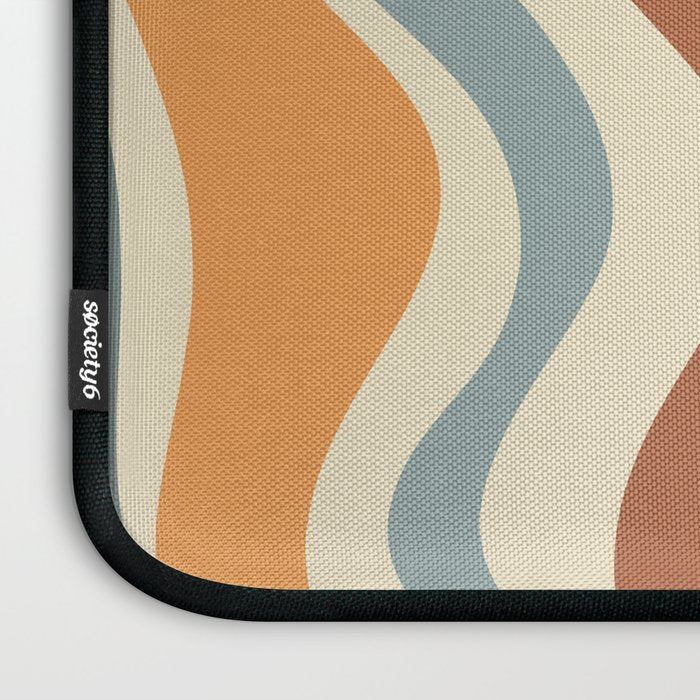 Retro Liquid Swirl Abstract Pattern in Slate Blue Orange Rust Laptop Sleeve Gallery Image 3
