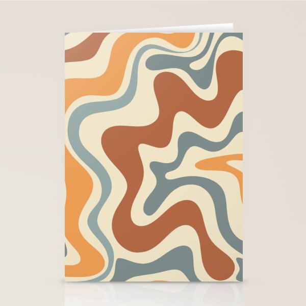 Retro Liquid Swirl Abstract Pattern in Slate Blue Orange Rust Stationery Card Gallery Image 2