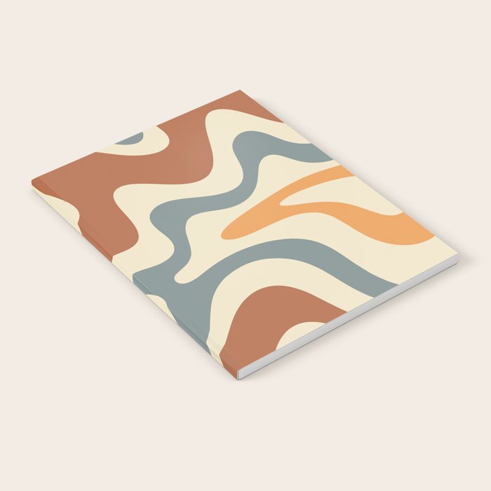 Retro Liquid Swirl Abstract Pattern in Slate Blue Orange Rust Notebook Gallery Image 2