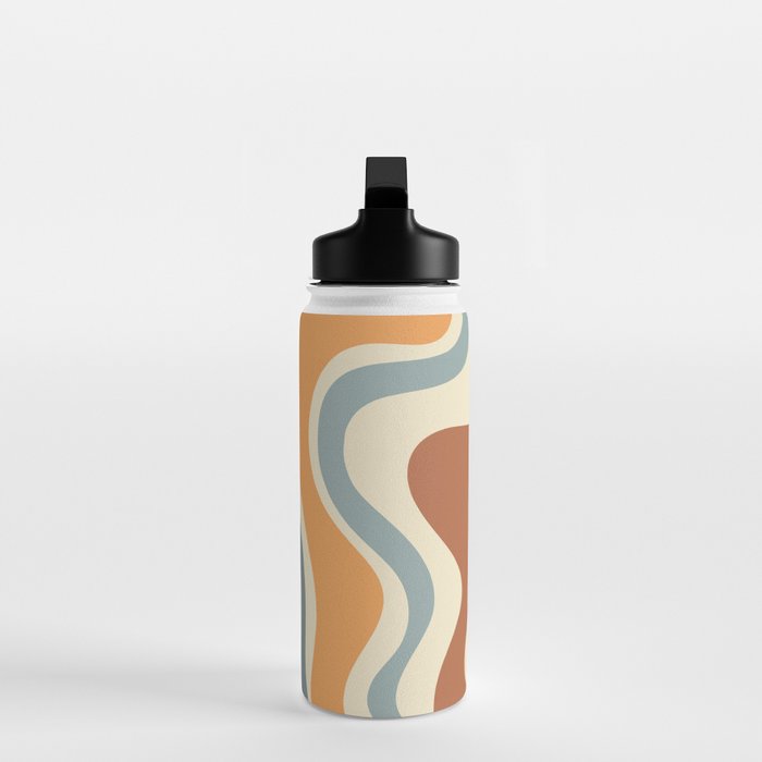 Retro Liquid Swirl Abstract Pattern in Slate Blue Orange Rust Water Bottle Gallery Image 3