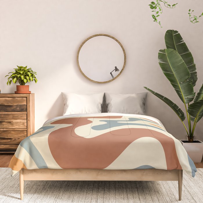 Retro Liquid Swirl Abstract Pattern in Slate Blue Orange Rust Comforter Gallery Image 3