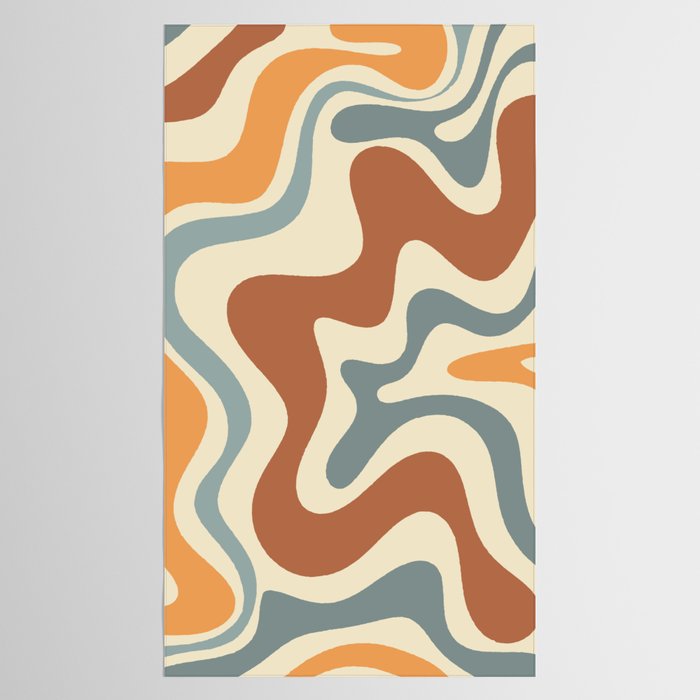 Retro Liquid Swirl Abstract Pattern in Slate Blue Orange Rust Tablecloth Gallery Image 2