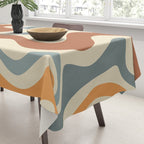 Retro Liquid Swirl Abstract Pattern in Slate Blue Orange Rust Tablecloth Gallery Image 3