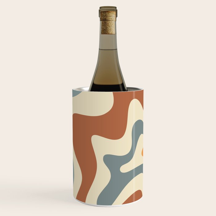 Retro Liquid Swirl Abstract Pattern in Slate Blue Orange Rust Wine Chiller Gallery Image 1