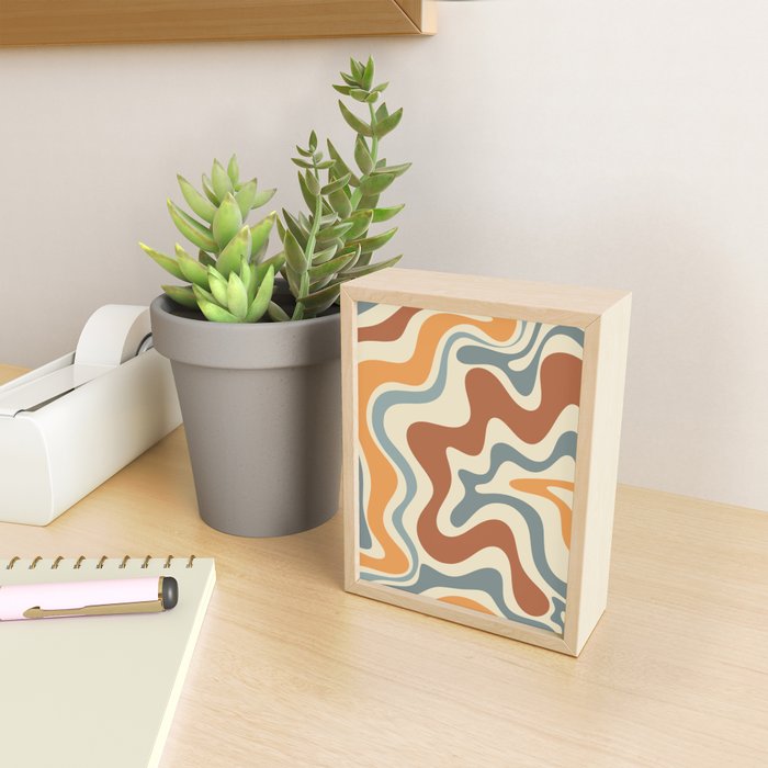 Retro Liquid Swirl Abstract Pattern in Slate Blue Orange Rust Mini Art Print Gallery Image 2