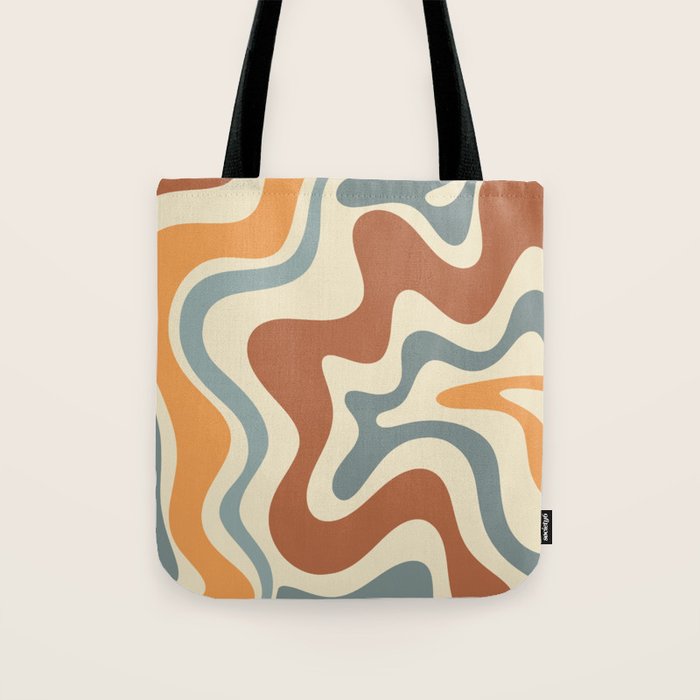 Retro Liquid Swirl Abstract Pattern in Slate Blue Orange Rust Tote Bag Gallery Image 1