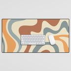 Retro Liquid Swirl Abstract Pattern in Slate Blue Orange Rust Desk Mat Gallery Image 1