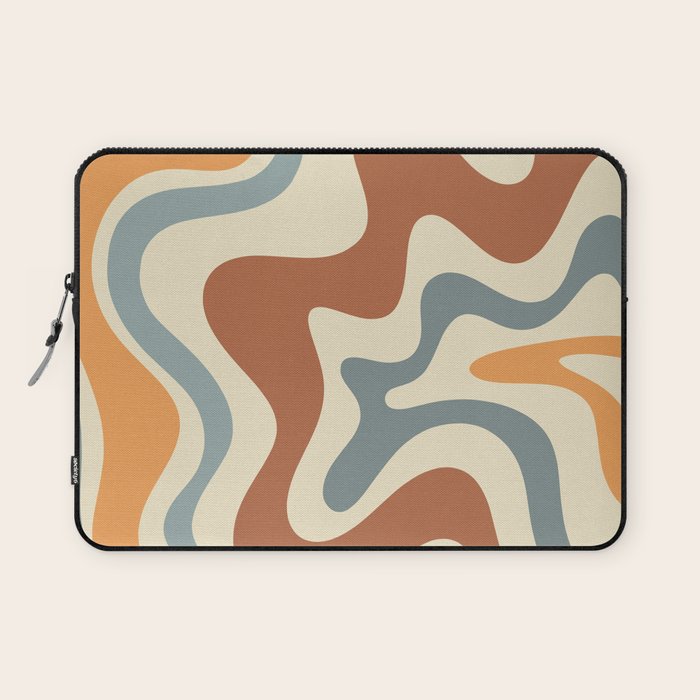 Retro Liquid Swirl Abstract Pattern in Slate Blue Orange Rust Laptop Sleeve Gallery Image 1