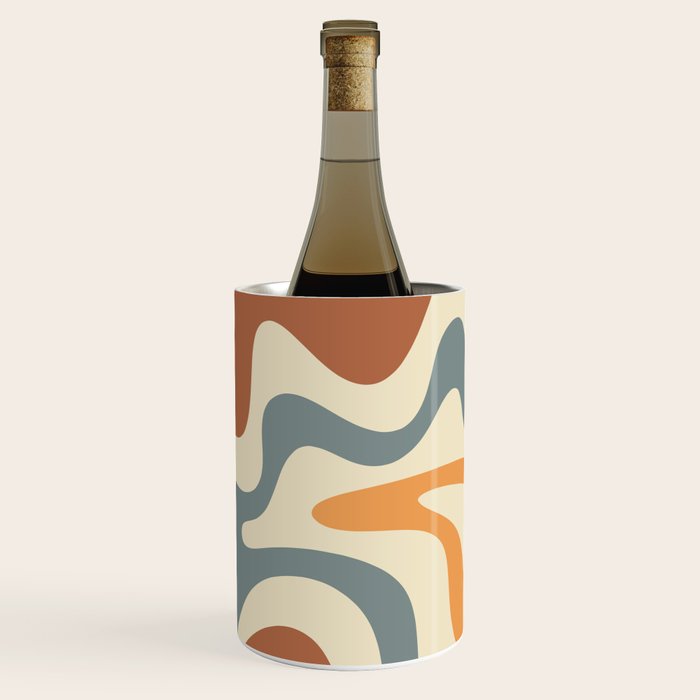 Retro Liquid Swirl Abstract Pattern in Slate Blue Orange Rust Wine Chiller Gallery Image 3