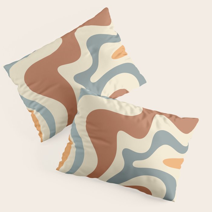 Retro Liquid Swirl Abstract Pattern in Slate Blue Orange Rust Pillow Sham Gallery Image 1