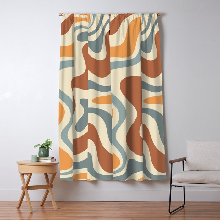 Retro Liquid Swirl Abstract Pattern in Slate Blue Orange Rust Window Curtain Gallery Image 5