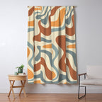 Retro Liquid Swirl Abstract Pattern in Slate Blue Orange Rust Window Curtain Gallery Image 5