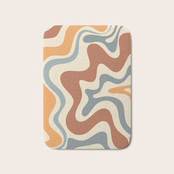 Retro Liquid Swirl Abstract Pattern in Slate Blue Orange Rust Bath Mat Gallery Image 1