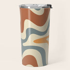Retro Liquid Swirl Abstract Pattern in Slate Blue Orange Rust Travel Mug Gallery Image 2