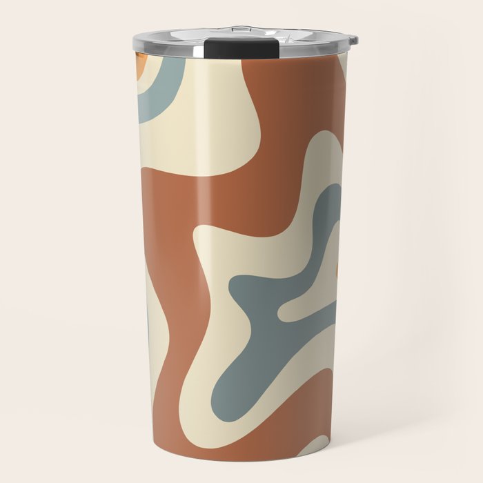 Retro Liquid Swirl Abstract Pattern in Slate Blue Orange Rust Travel Mug Gallery Image 1