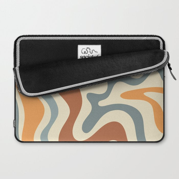 Retro Liquid Swirl Abstract Pattern in Slate Blue Orange Rust Laptop Sleeve Gallery Image 2