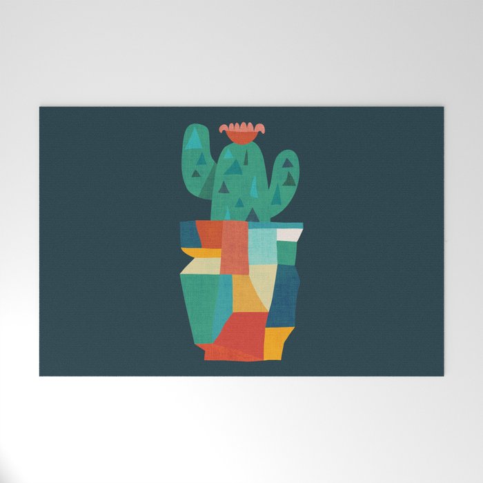 Blooming cactus in cracked pot Welcome Mat Gallery Image 1