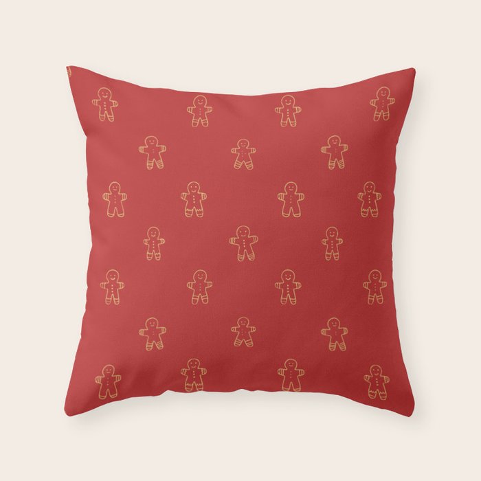 Red gingerbread christmas cookie pattern Throw Pillow Gallery Image 6