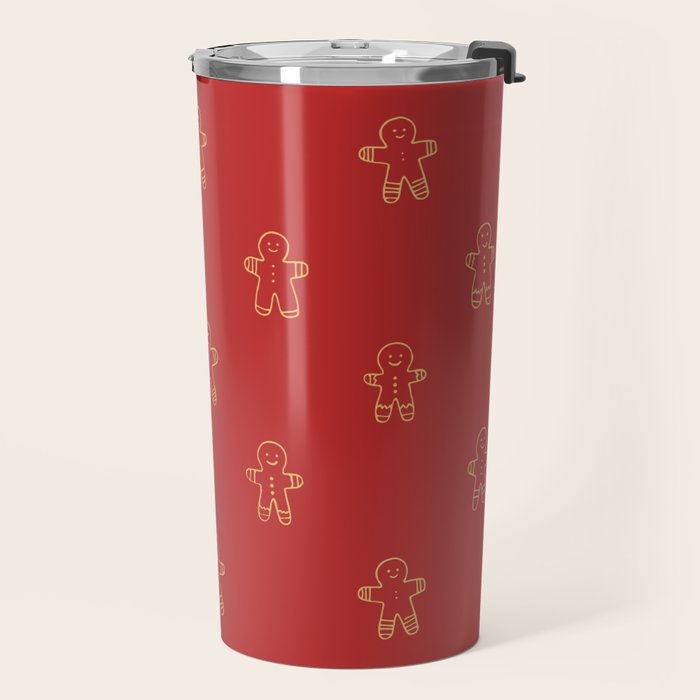 Red gingerbread christmas cookie pattern Travel Mug Gallery Image 2