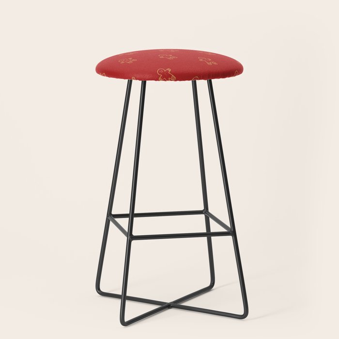 Red gingerbread christmas cookie pattern Stool Gallery Image 1
