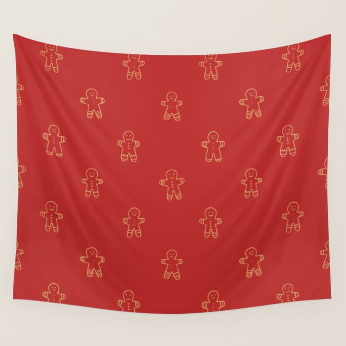 Red gingerbread christmas cookie pattern Wall Tapestry Gallery Image 4