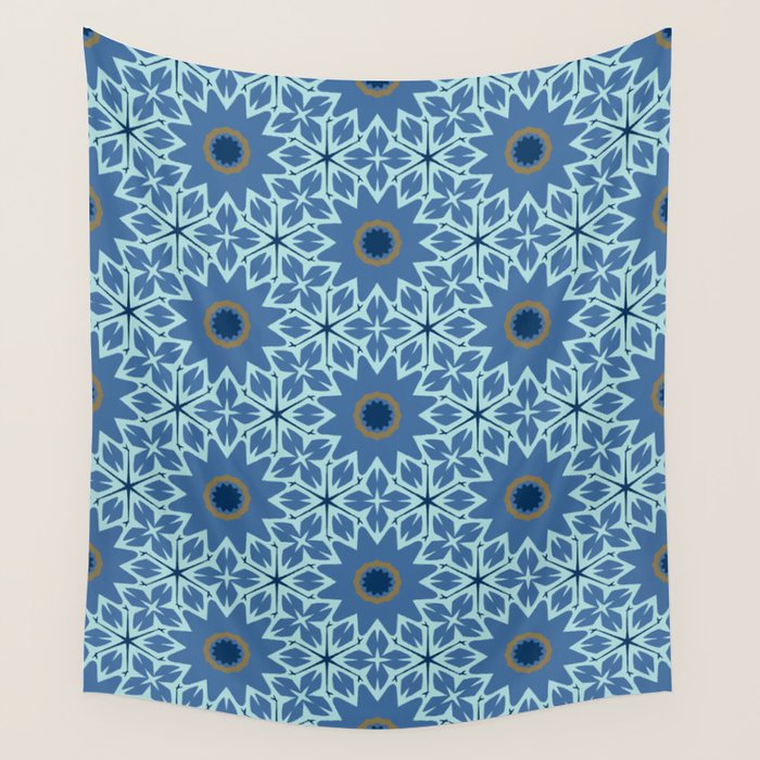 Midnight Blue Starburst Mosaic Wall Tapestry Gallery Image 4