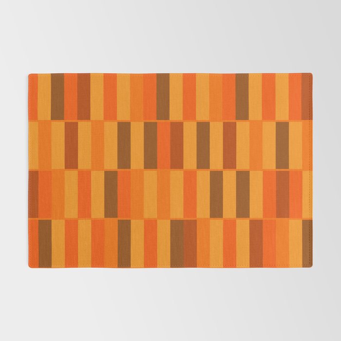 Long Blocks Retro Modern Minimalist Geometric Checked Pattern in 70s Orange and Brown Rug Gallery Image 2