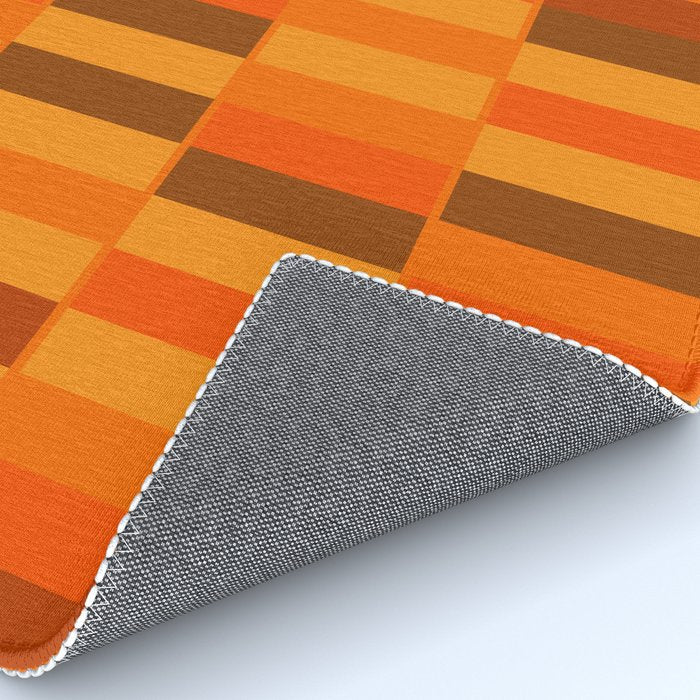 Long Blocks Retro Modern Minimalist Geometric Checked Pattern in 70s Orange and Brown Rug Gallery Image 4
