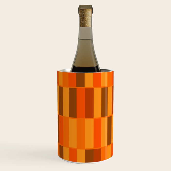 Long Blocks Retro Modern Minimalist Geometric Checked Pattern in 70s Orange and Brown Wine Chiller Gallery Image 1