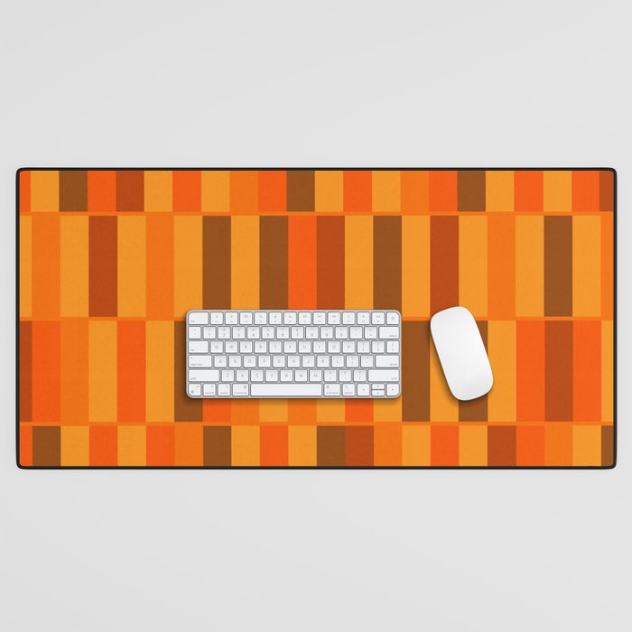 Long Blocks Retro Modern Minimalist Geometric Checked Pattern in 70s Orange and Brown Desk Mat Gallery Image 1