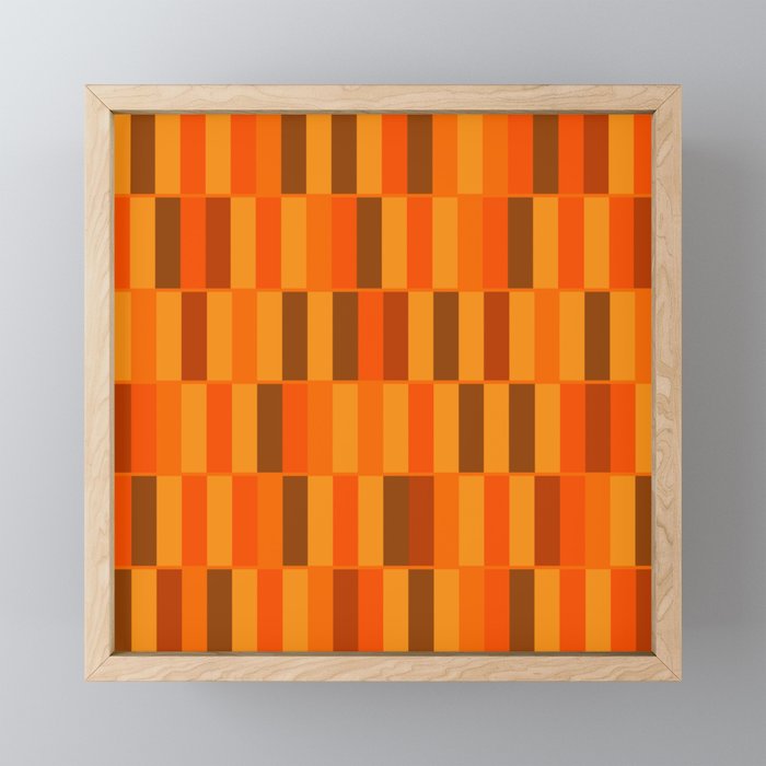 Long Blocks Retro Modern Minimalist Geometric Checked Pattern in 70s Orange and Brown Mini Art Print Gallery Image 1