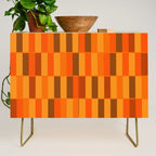 Long Blocks Retro Modern Minimalist Geometric Checked Pattern in 70s Orange and Brown Credenza Gallery Image 1