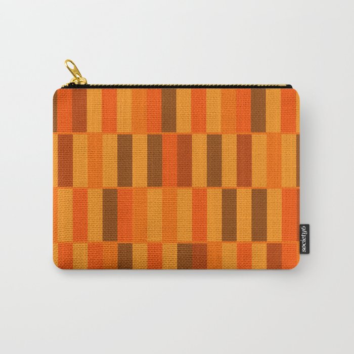 Long Blocks Retro Modern Minimalist Geometric Checked Pattern in 70s Orange and Brown Carry All Pouch Gallery Image 1
