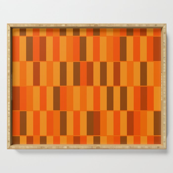 Long Blocks Retro Modern Minimalist Geometric Checked Pattern in 70s Orange and Brown Serving Tray Gallery Image 1