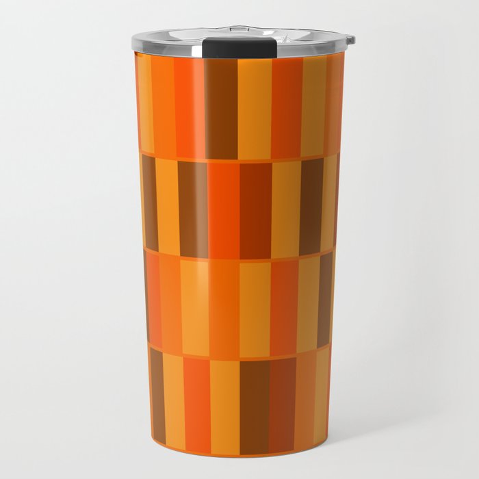 Long Blocks Retro Modern Minimalist Geometric Checked Pattern in 70s Orange and Brown Travel Mug Gallery Image 1