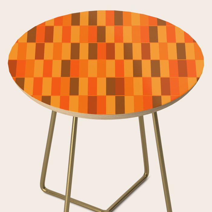 Long Blocks Retro Modern Minimalist Geometric Checked Pattern in 70s Orange and Brown Side Table Gallery Image 2