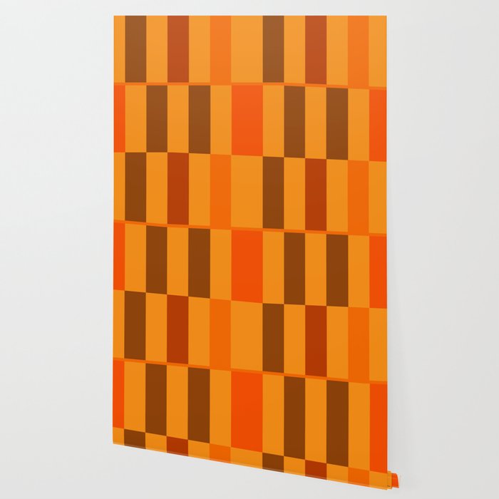 Long Blocks Retro Modern Minimalist Geometric Checked Pattern in 70s Orange and Brown Wallpaper Gallery Image 2