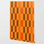Long Blocks Retro Modern Minimalist Geometric Checked Pattern in 70s Orange and Brown Wallpaper Gallery Image 2