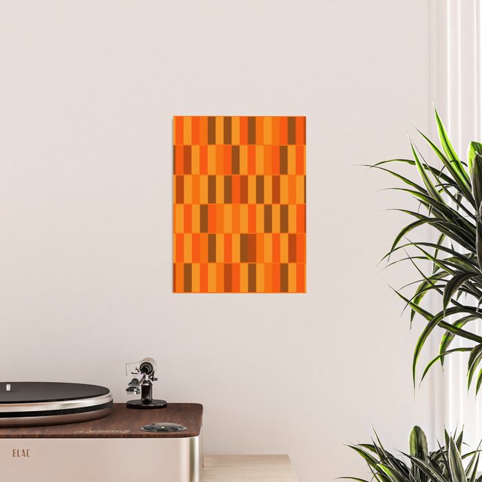 Long Blocks Retro Modern Minimalist Geometric Checked Pattern in 70s Orange and Brown Poster Gallery Image 2