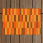 Long Blocks Retro Modern Minimalist Geometric Checked Pattern in 70s Orange and Brown Outdoor Rug Gallery Image 1