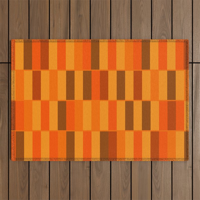 Long Blocks Retro Modern Minimalist Geometric Checked Pattern in 70s Orange and Brown Outdoor Rug Gallery Image 1