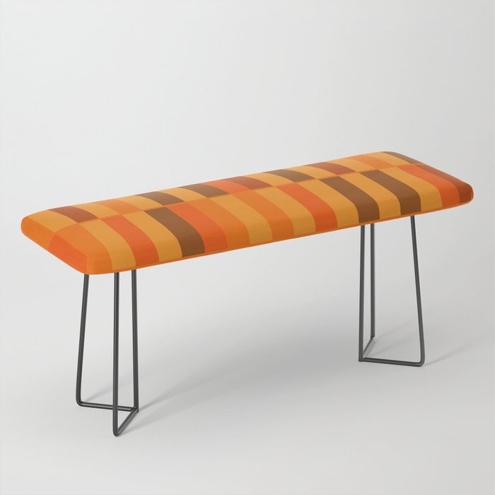 Long Blocks Retro Modern Minimalist Geometric Checked Pattern in 70s Orange and Brown Bench Gallery Image 1