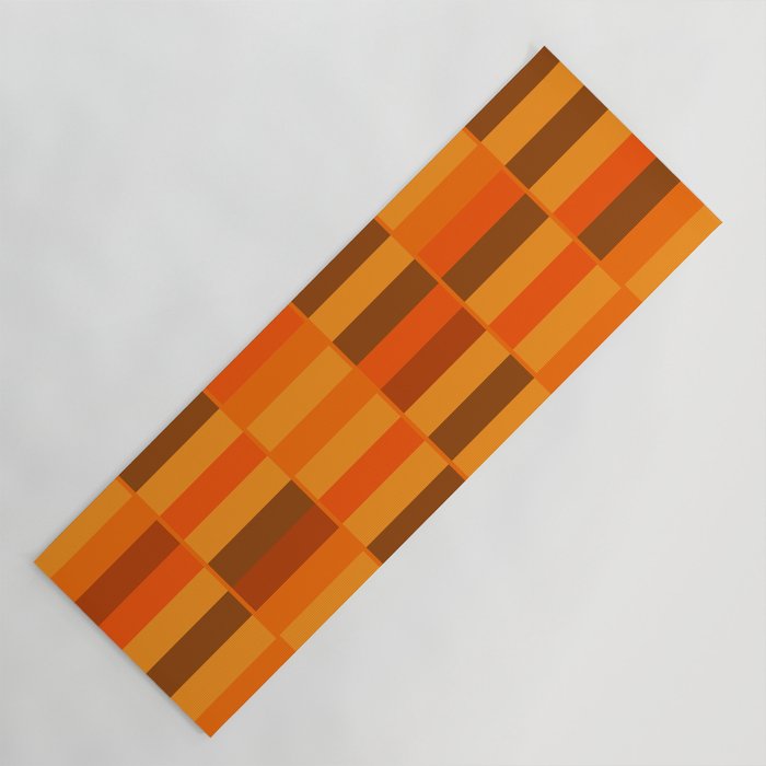 Long Blocks Retro Modern Minimalist Geometric Checked Pattern in 70s Orange and Brown Yoga Mat Gallery Image 1